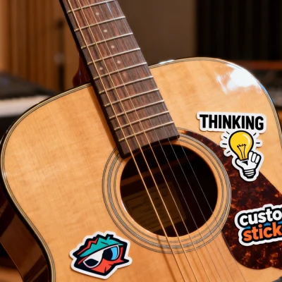custom stickers on the guitar