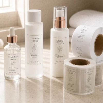 white bopp clear pet film roll labels for cosmetics