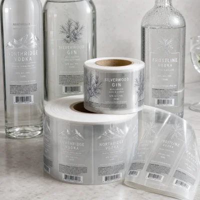 white ink clear pet film roll labels for water bottles