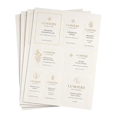 custom sheet labels for skincare packaging