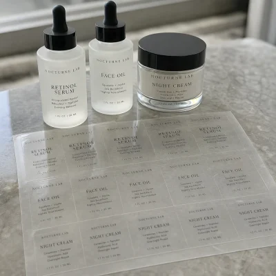 clear pet skincare sheet labels