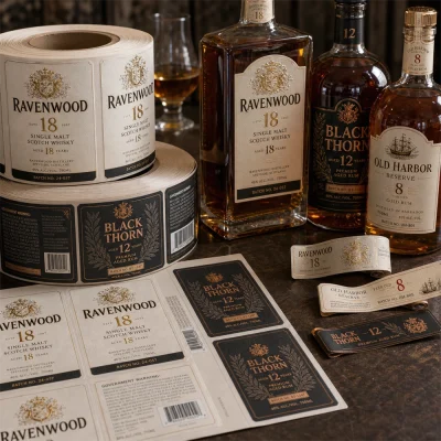 whisky rum estate paper foil labels