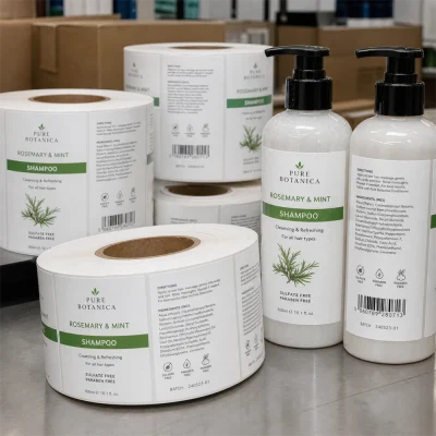 white bopp shampoo roll labels