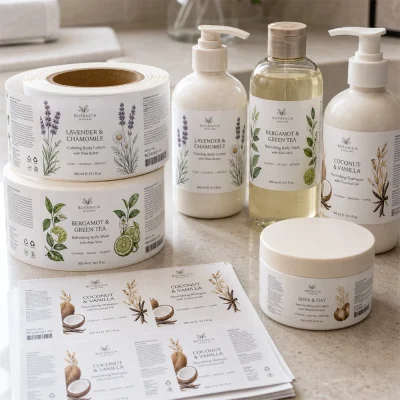 cosmetic bath white bopp labels