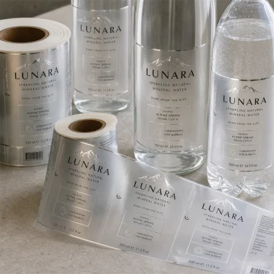 premium sparkling water clear pet roll labels