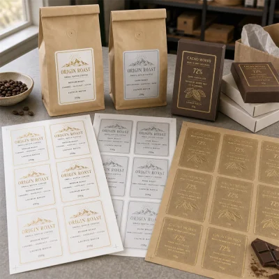 coffee chocolate foil sheet labels