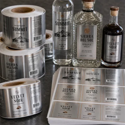 metalized silver pet spirit labels