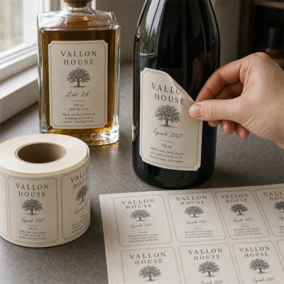 hand applying bottle label
