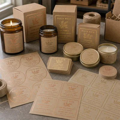 kraft copper foil candle labels