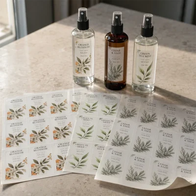 sheet transparent room spray labels