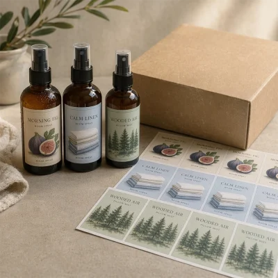 sheet gloss giftset room spray labels