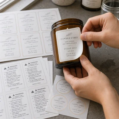 hand applying candle labels