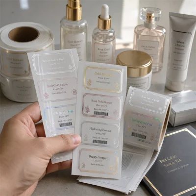 hand inspecting foil cosmetic samples