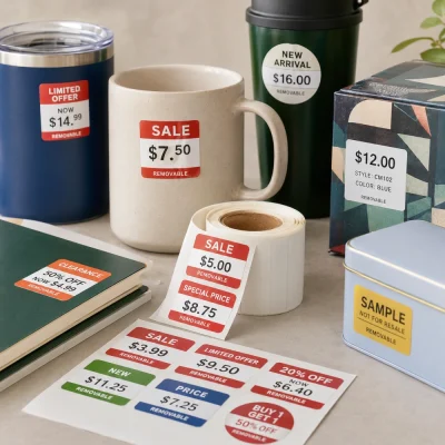Removable white paper product price labels