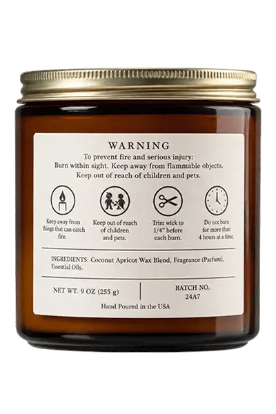 custom back warning label for candle