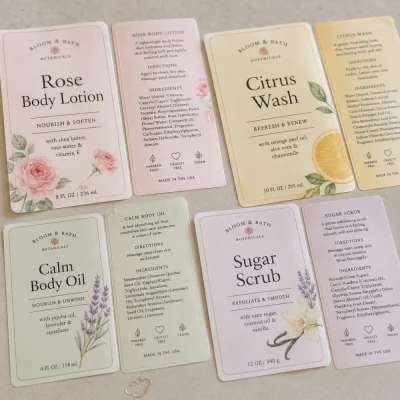 custom bath body sheet labels