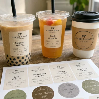 custom sheet bubble tea labels