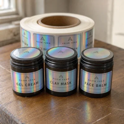 holographic vinyl labels for beauty