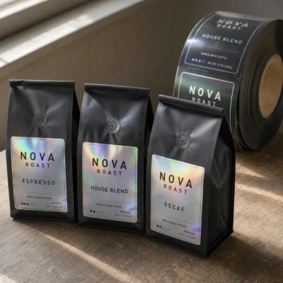 holographic vinyl labels for coffee packaging