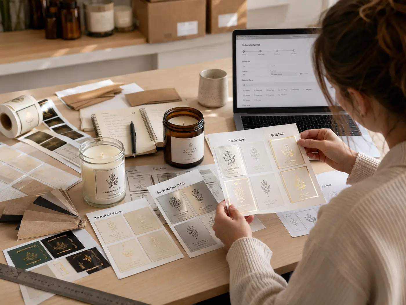 Candle brand comparing foil label suppliers, materials and order options