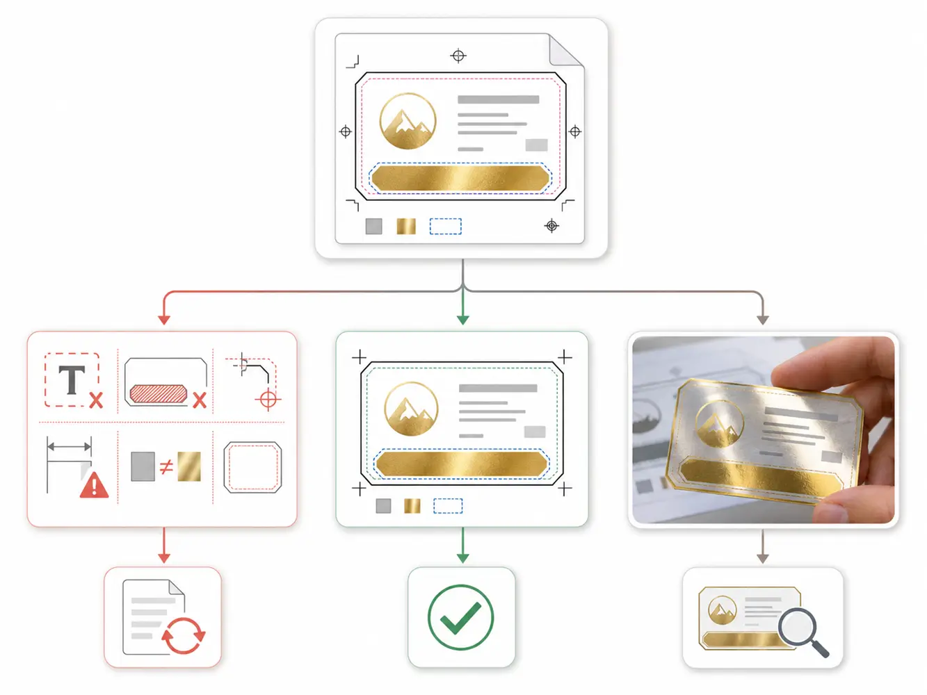 Foil label proof decision flow for approve revise or request a physical sample