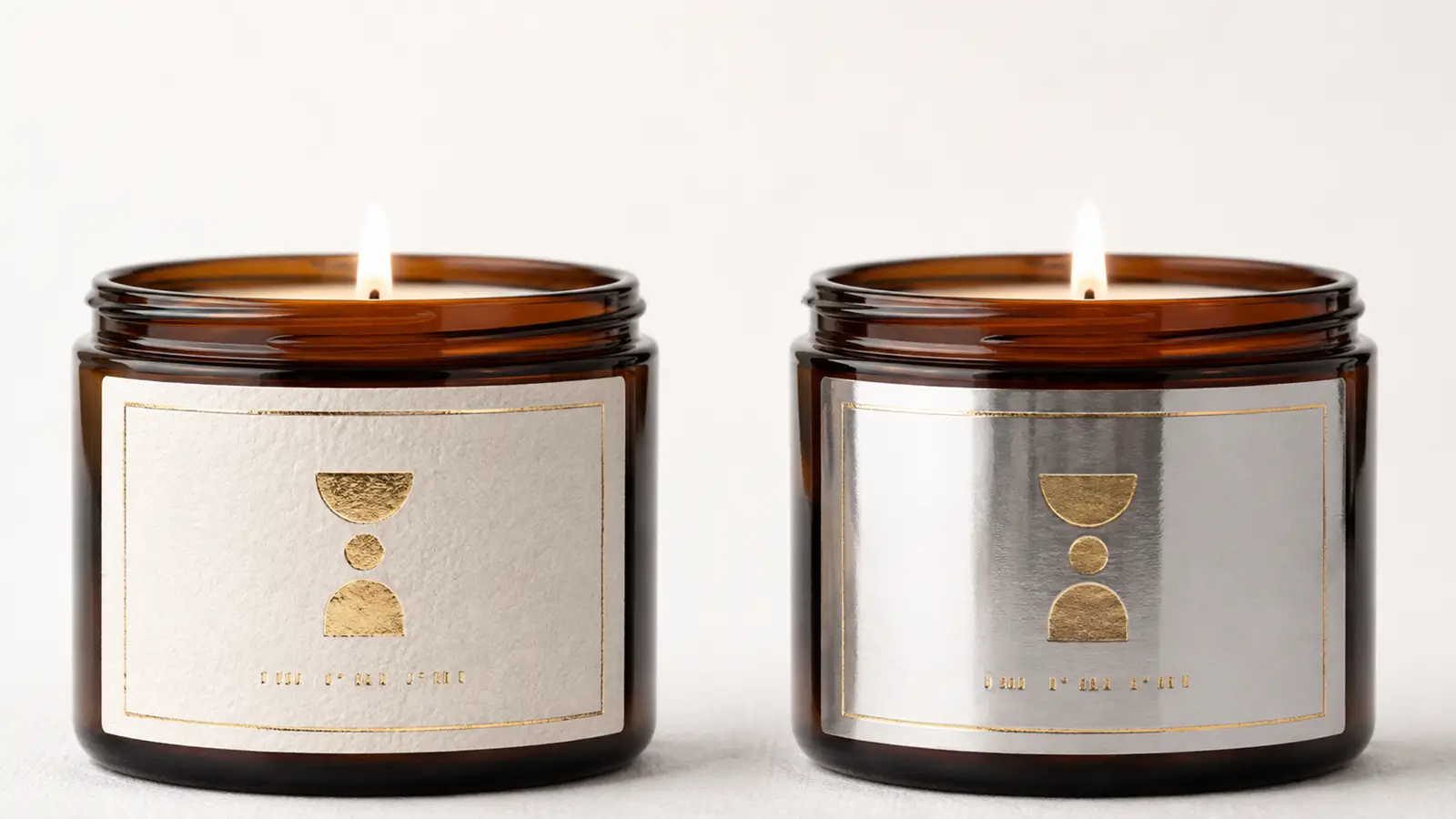 Foil stamped label compared with metallic PET candle label