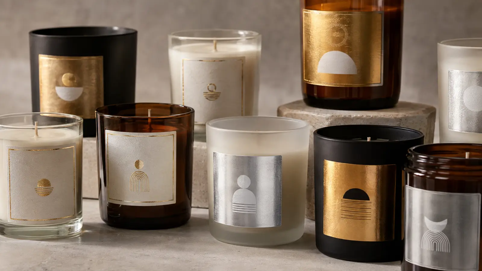 Foil stamped labels vs metallic labels on candle packaging