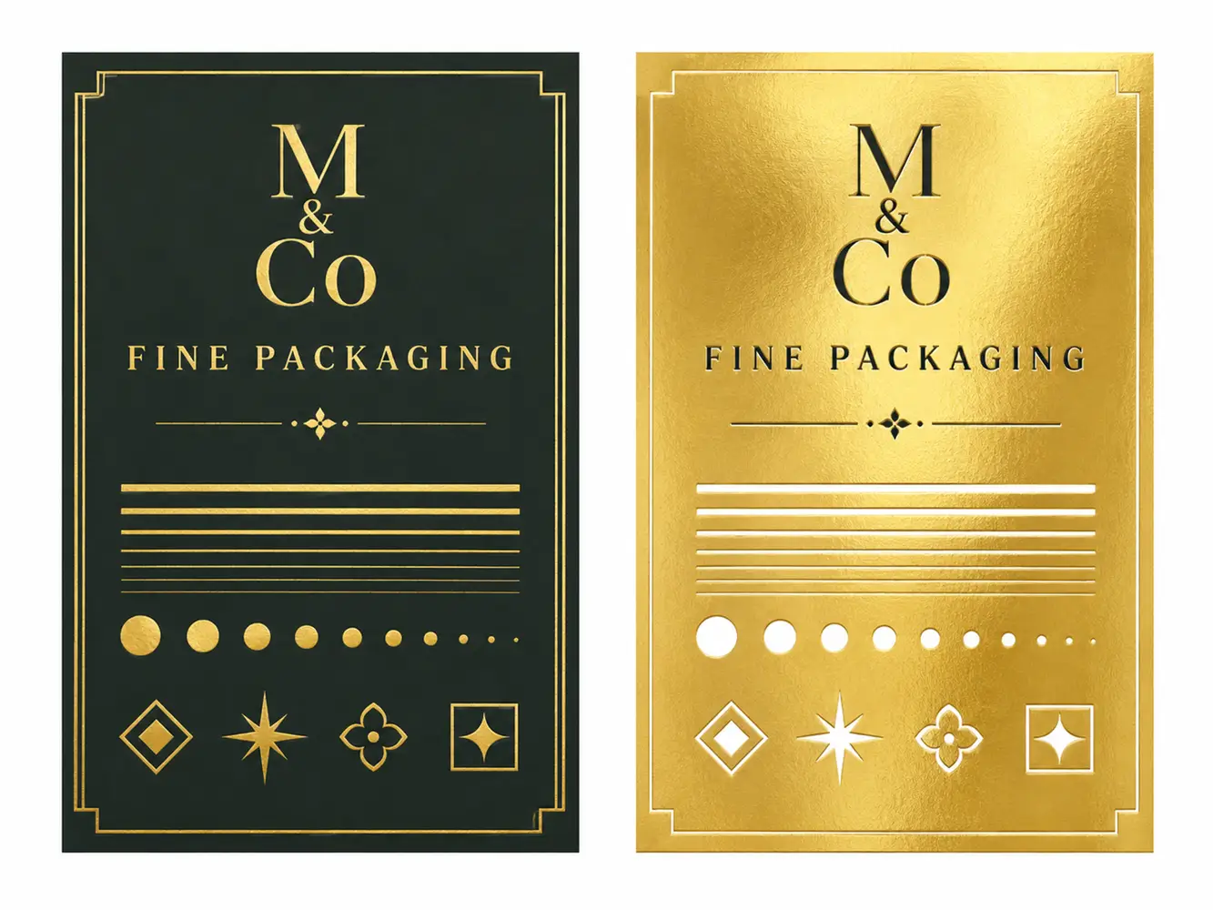 Illustration comparing positive foil reversed foil and fine-detail risks on label artwork