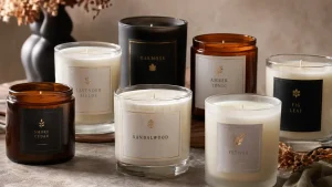 Small-batch custom foil candle labels on premium candle jars