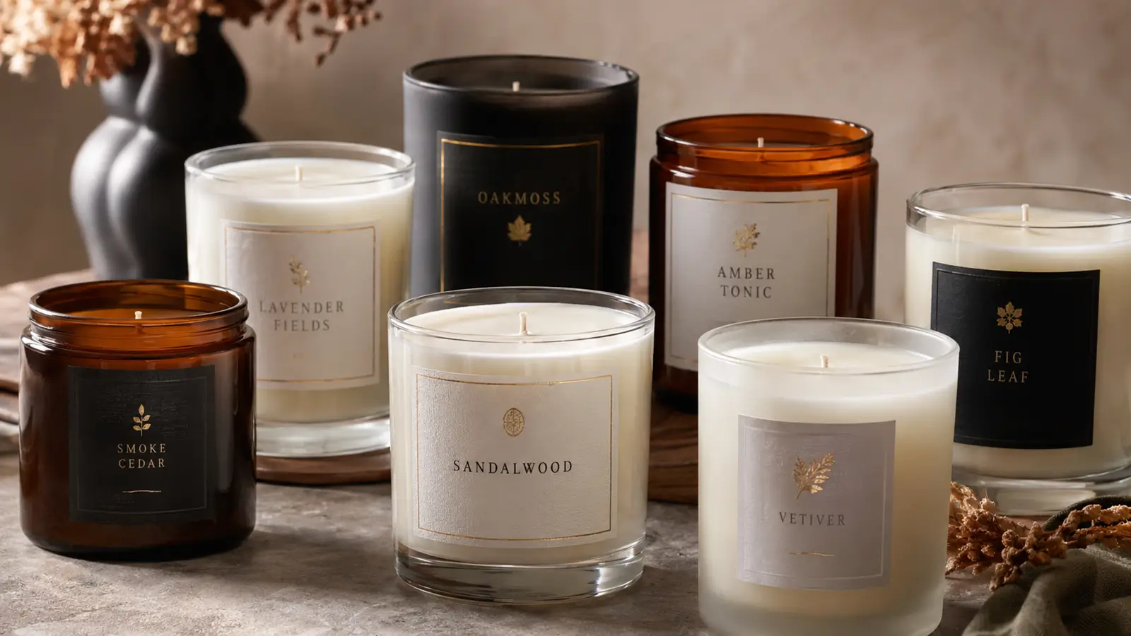 Small-batch custom foil candle labels on premium candle jars