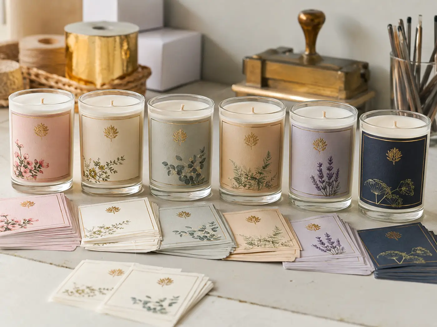 Small batch multi-SKU foil candle labels for different fragrances