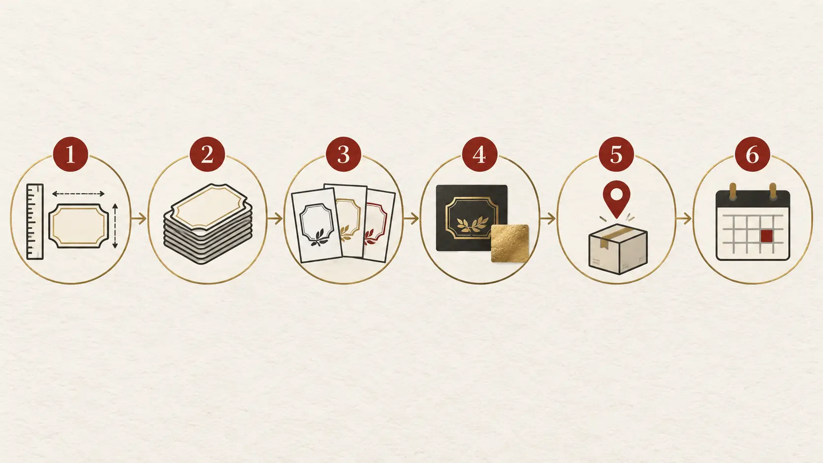 Six visual components of a foil label quote brief: size, quantity, artwork, foil area, destination, and deadline.